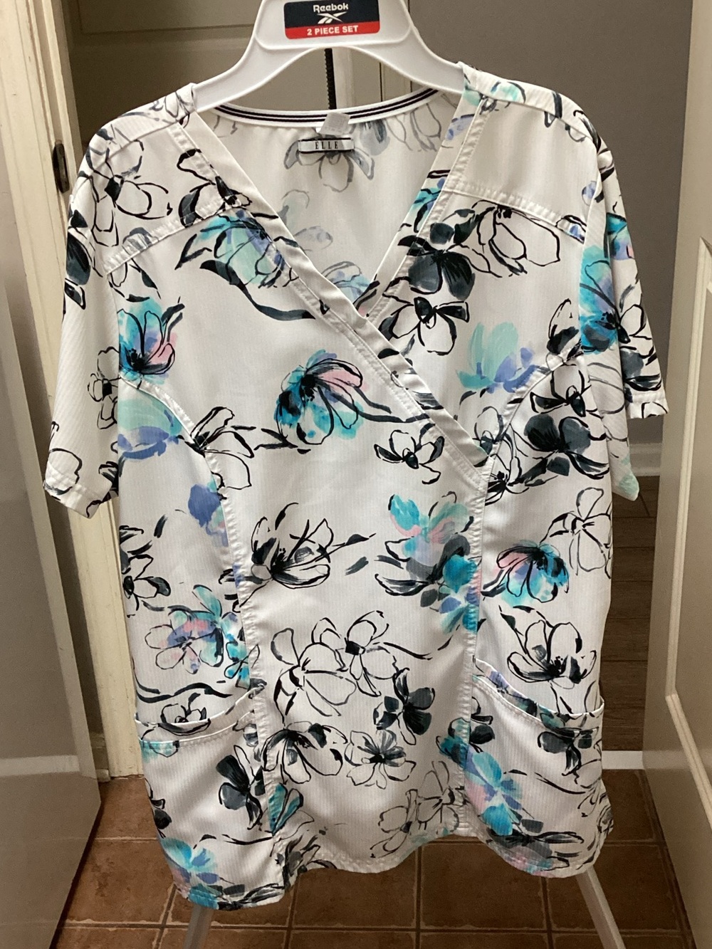 Elle White Floral V-Neck Top with Blue and Pink Accents